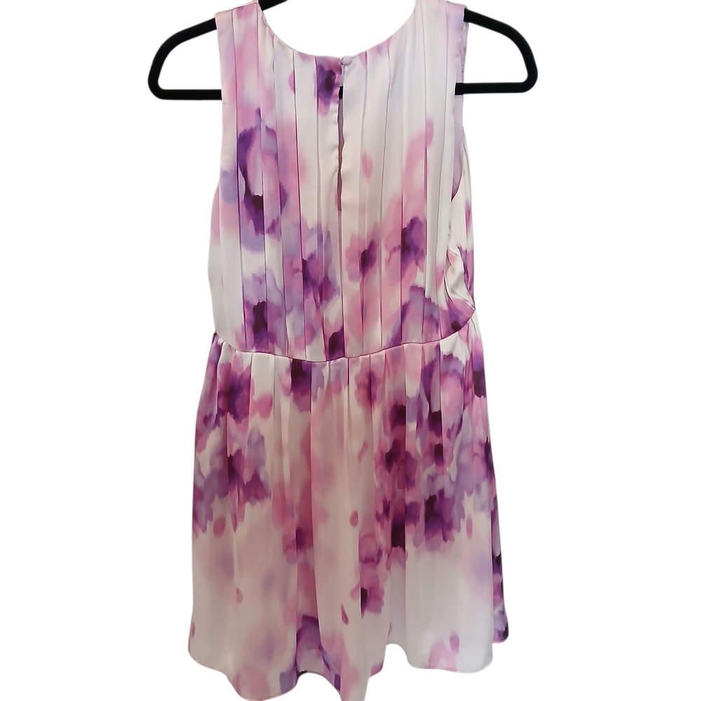 Jennifer‎ Lopez Pink and Purple Abstract Floral Dress Size 8  Sleeveless Pleated - Picture 4 of 10